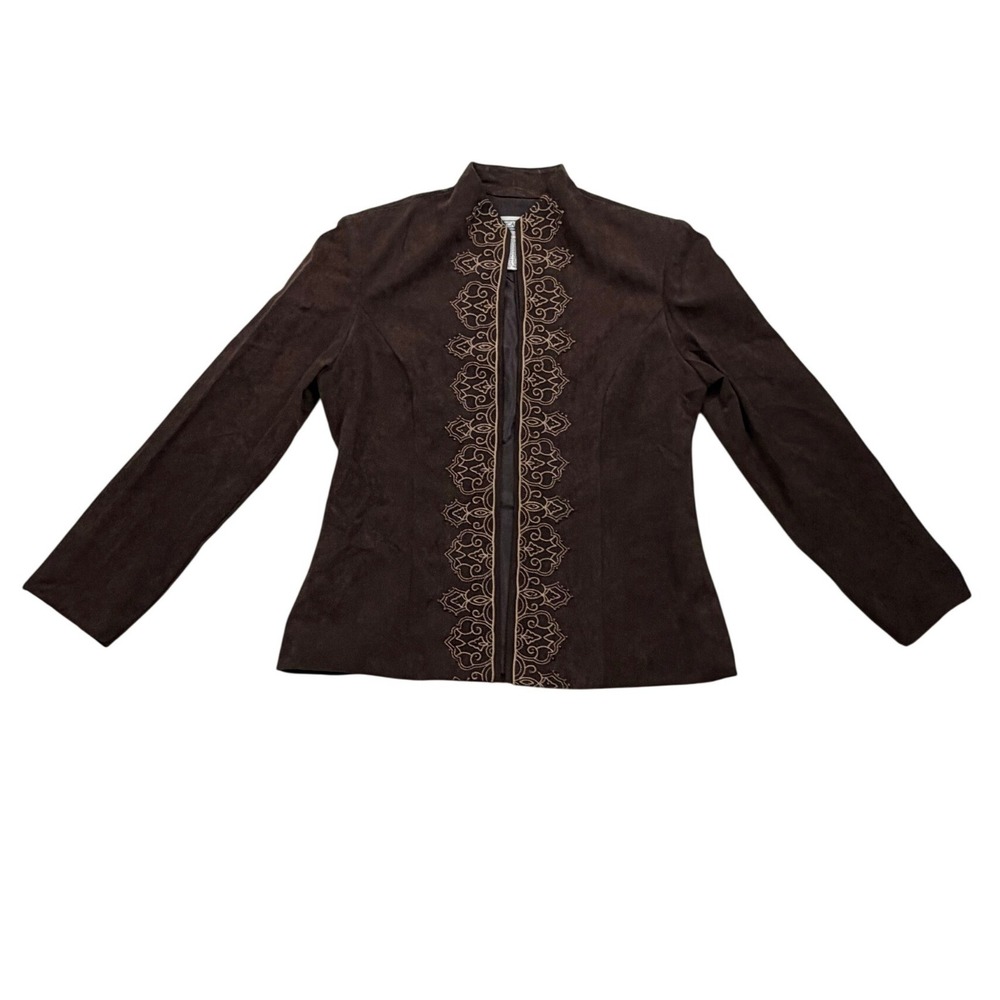 Jessica Howard Size 8 Brown Faux Suede Embroidered Beaded Jacket Y2K